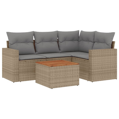 Set Divano da Giardino 5 pz con Cuscini Beige Misto Polyrattan