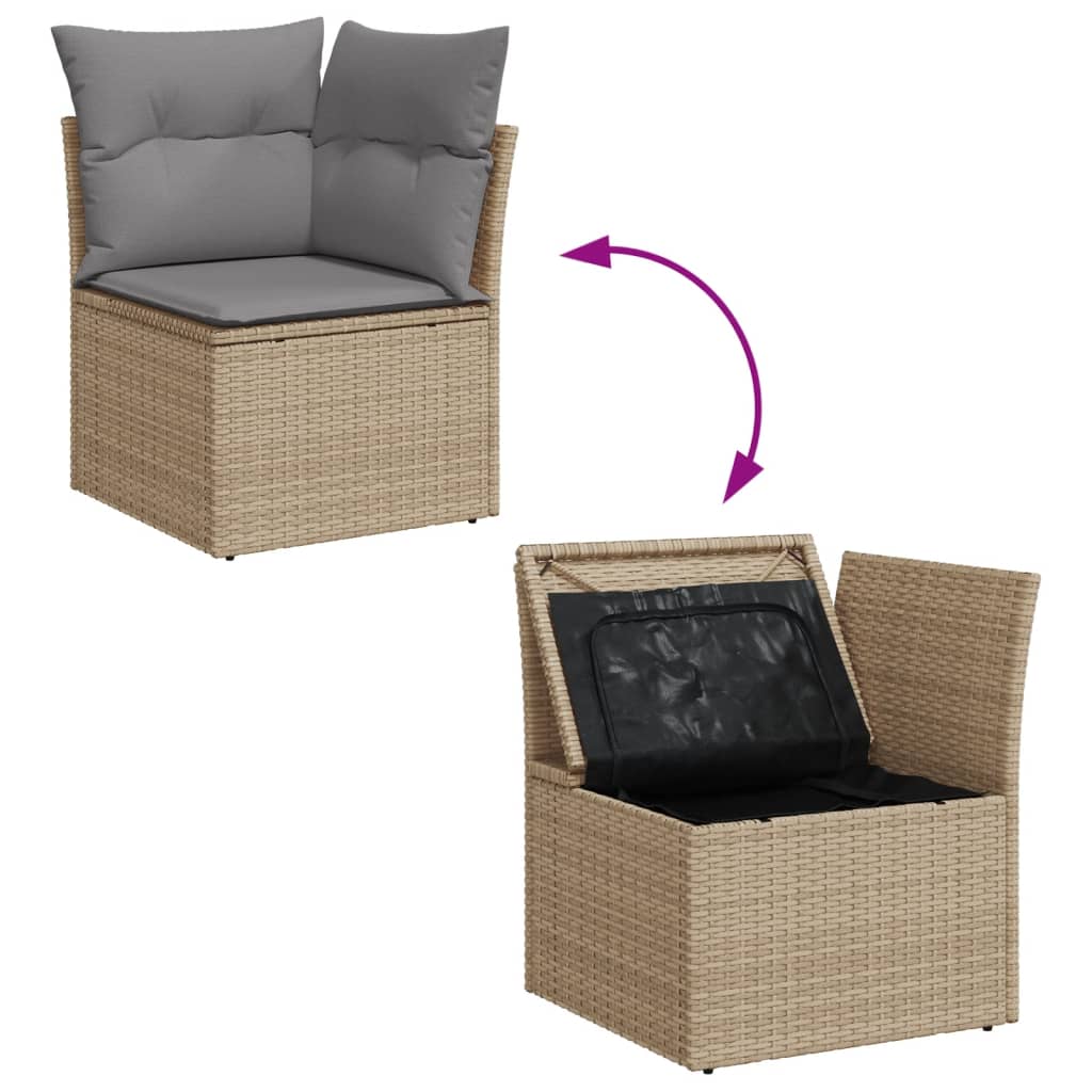 Set Divano da Giardino 7 pz con Cuscini Beige Misto Polyrattan