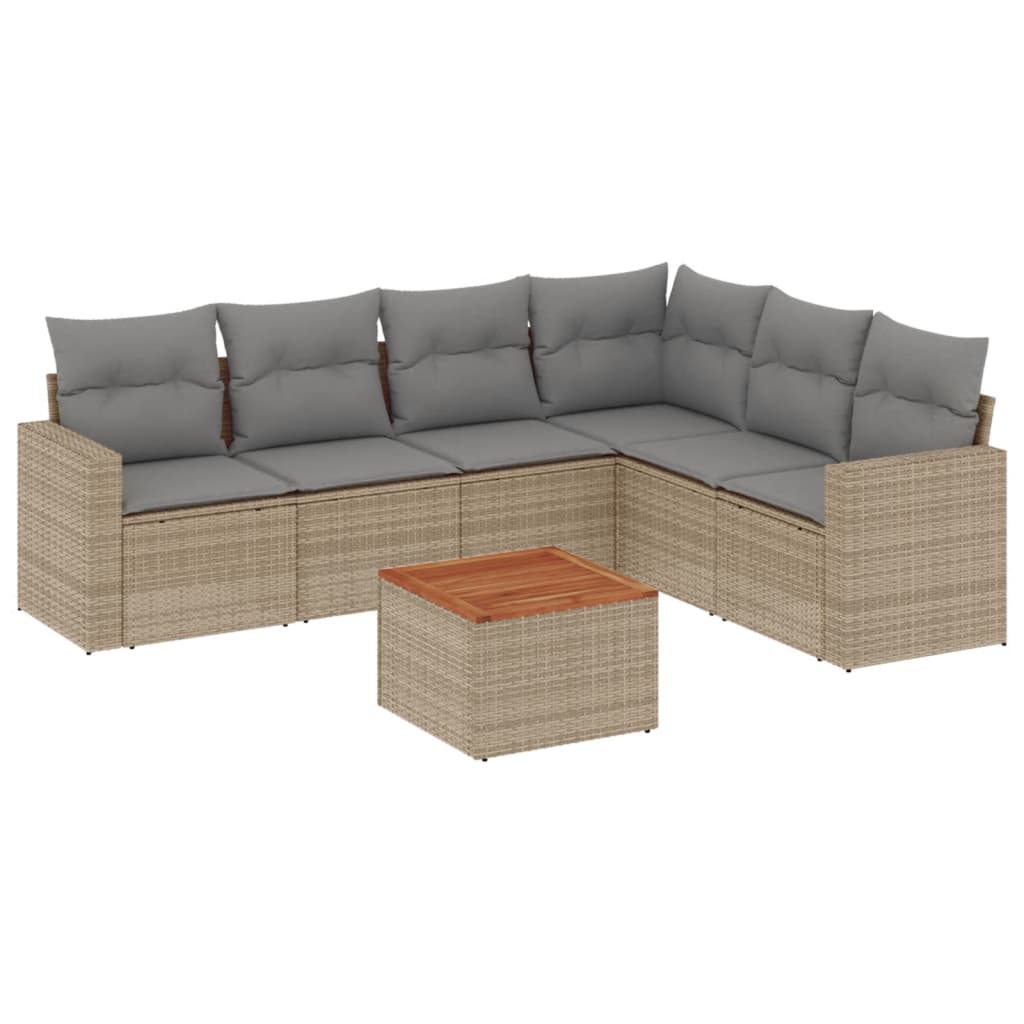 Set Divano da Giardino 7 pz con Cuscini Beige Misto Polyrattan