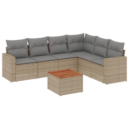 Set Divano da Giardino 7 pz con Cuscini Beige Misto Polyrattan