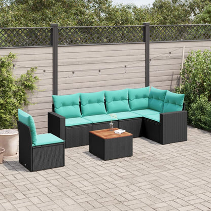 Set Divani da Giardino 7 pz con Cuscini Nero in Polyrattan