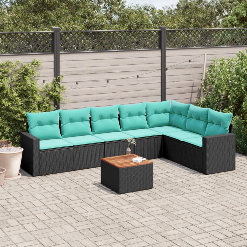 Set Divani da Giardino 8 pz con Cuscini Nero in Polyrattan