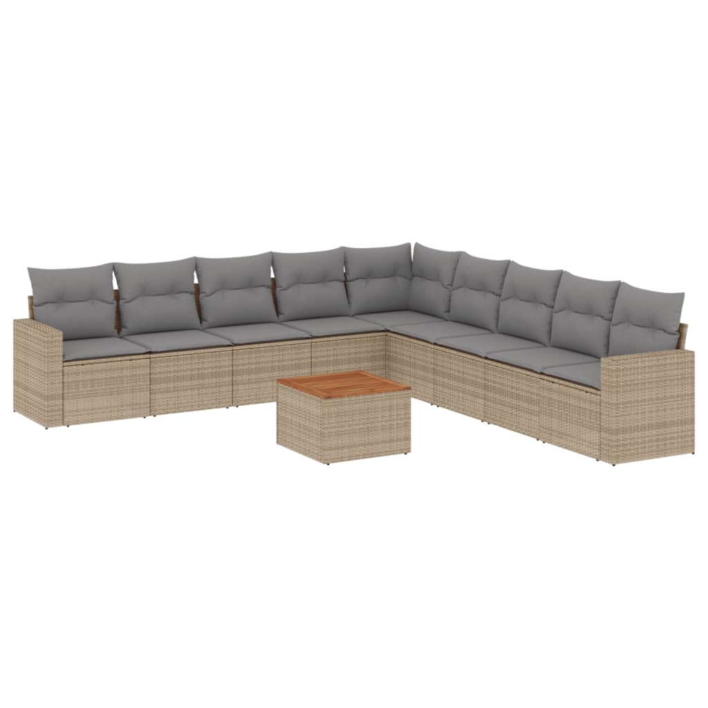 Set Divano da Giardino 10 pz con Cuscini Beige Misto Polyrattan