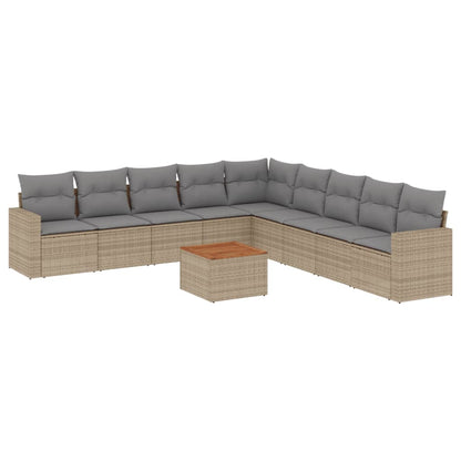 Set Divano da Giardino 10 pz con Cuscini Beige Misto Polyrattan