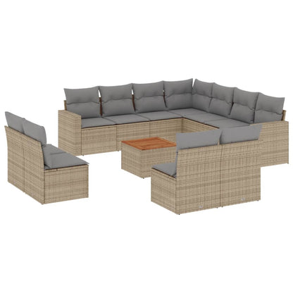 Set Divano da Giardino 12 pz con Cuscini Beige Misto Polyrattan