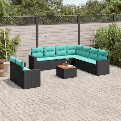 Set Divani da Giardino 10 pz con Cuscini Nero in Polyrattan