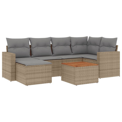 Set Divano da Giardino 7 pz con Cuscini Beige Misto Polyrattan