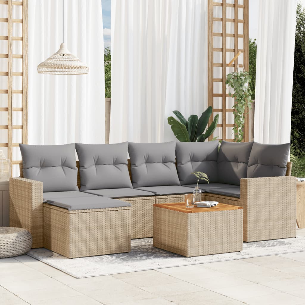 Set Divano da Giardino 7 pz con Cuscini Beige Misto Polyrattan