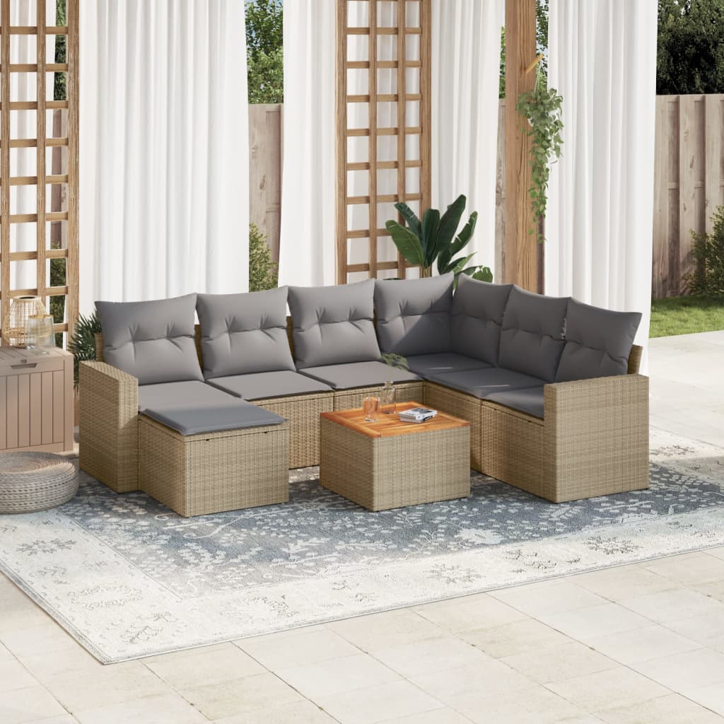 Set Divano da Giardino 8 pz con Cuscini Beige Misto Polyrattan