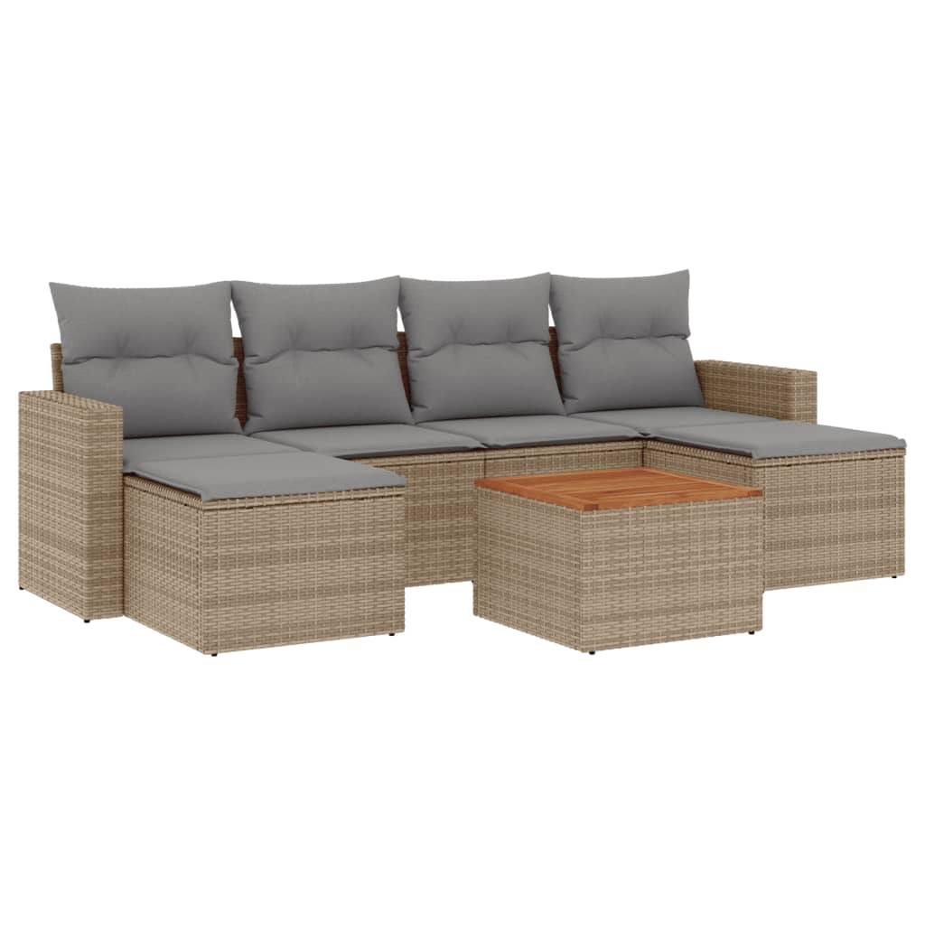 Set Divano da Giardino 7 pz con Cuscini Beige Misto Polyrattan