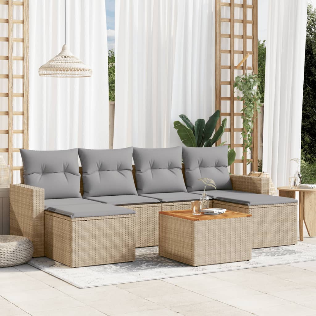 Set Divano da Giardino 7 pz con Cuscini Beige Misto Polyrattan