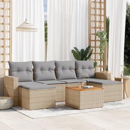 Set Divano da Giardino 7 pz con Cuscini Beige Misto Polyrattan