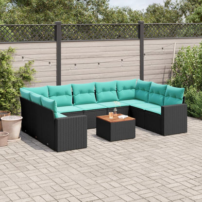 Set Divani da Giardino 10 pz con Cuscini Nero in Polyrattan