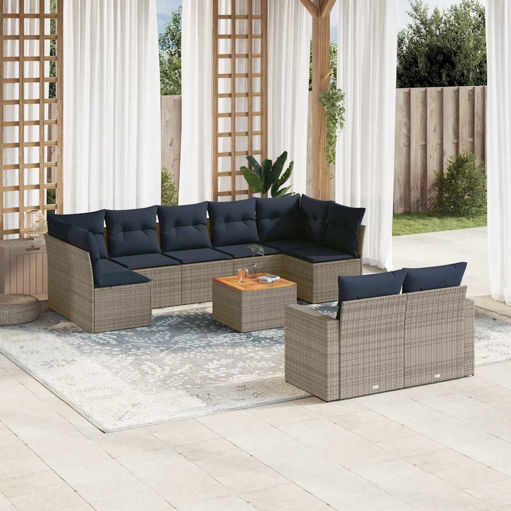 Set Divani da Giardino 10 pz con Cuscini Grigio in Polyrattan