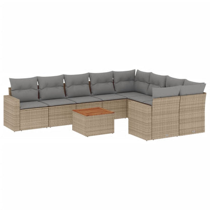 Set Divano da Giardino 10 pz con Cuscini Beige Misto Polyrattan