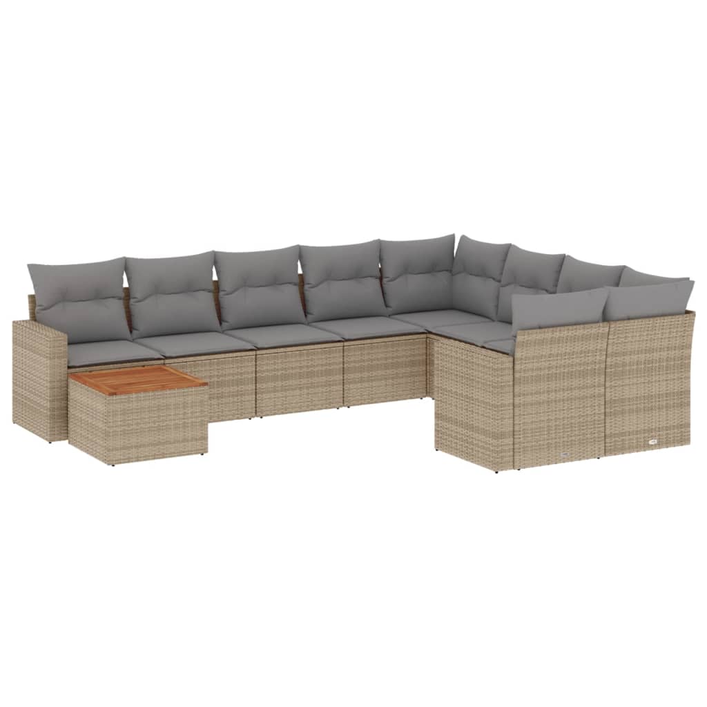 Set Divano da Giardino 10 pz con Cuscini Beige Misto Polyrattan