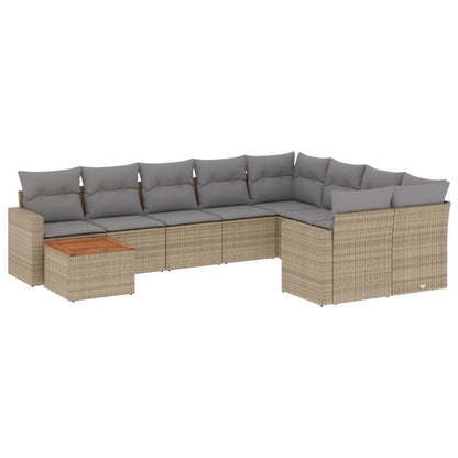 Set Divano da Giardino 10 pz con Cuscini Beige Misto Polyrattan