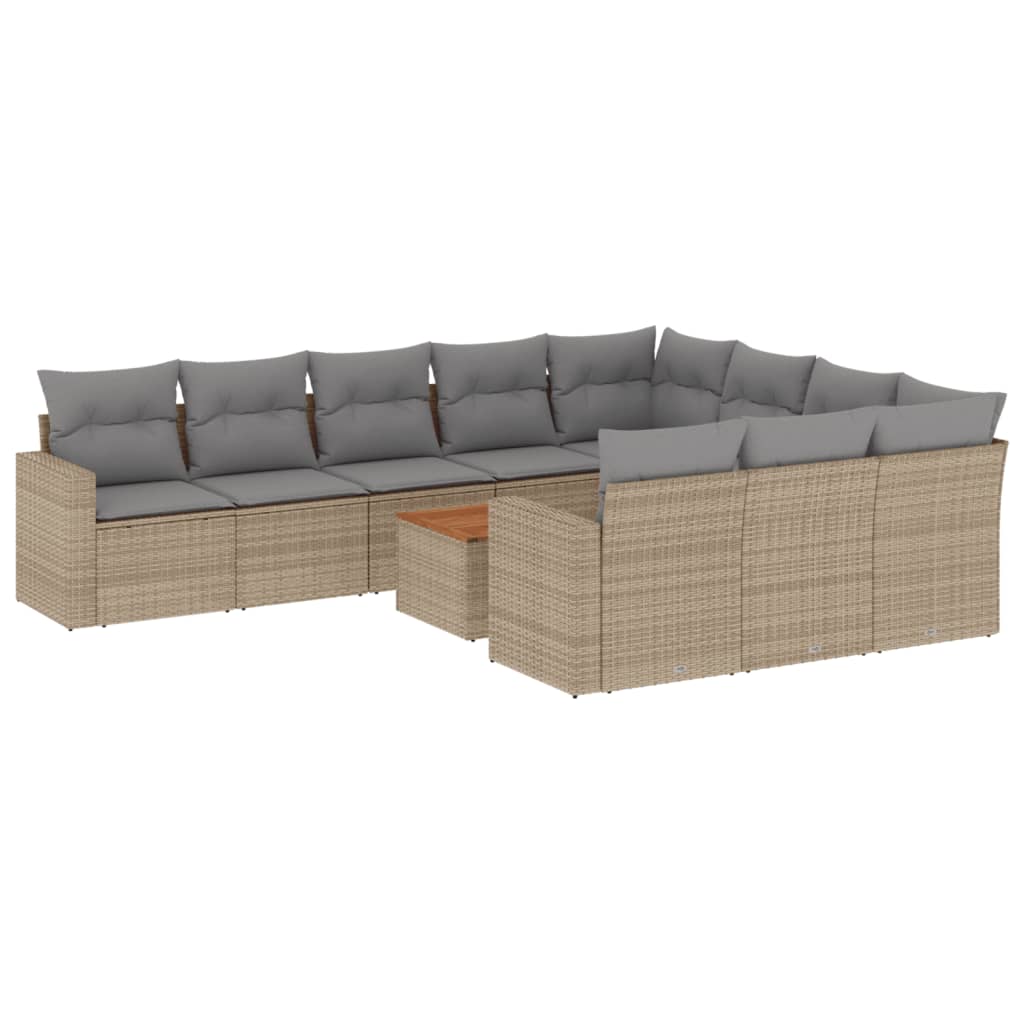 Set Divano da Giardino 11 pz con Cuscini Beige Misto Polyrattan