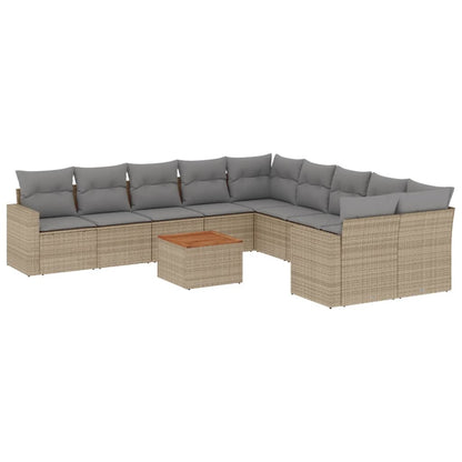 Set Divano da Giardino 11 pz con Cuscini Beige Misto Polyrattan