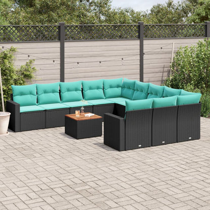 Set Divani da Giardino 12pz con Cuscini Nero in Polyrattan