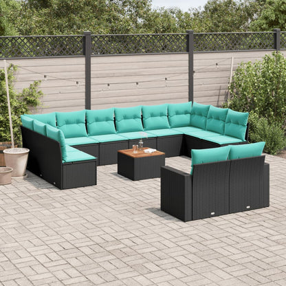 Set Divani da Giardino 13pz con Cuscini Nero in Polyrattan