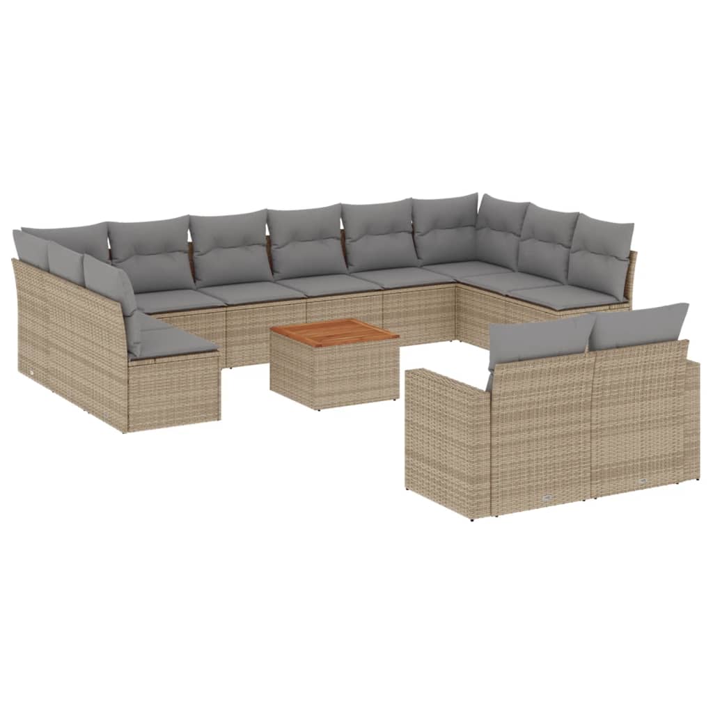 Set Divano da Giardino 13 pz con Cuscini Beige Misto Polyrattan