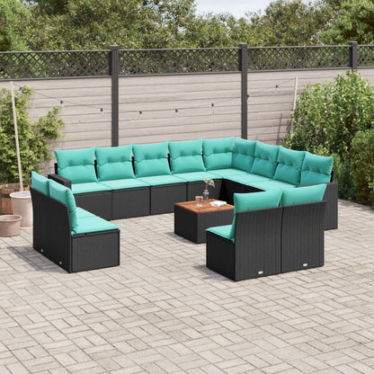 Set Divani da Giardino 13pz con Cuscini Nero in Polyrattan