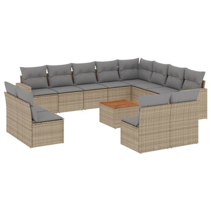 Set Divano da Giardino 13 pz con Cuscini Beige Misto Polyrattan