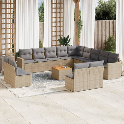 Set Divano da Giardino 14 pz con Cuscini Beige Misto Polyrattan