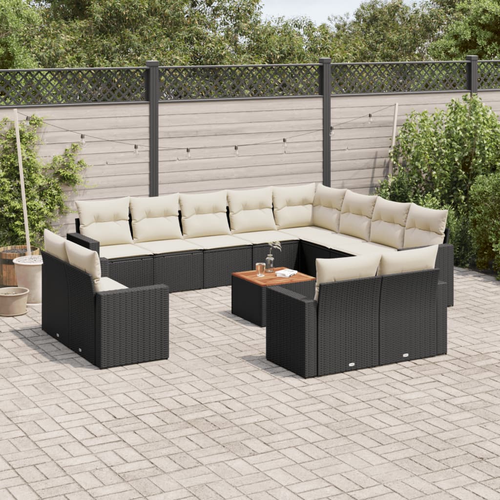 Set Divani da Giardino 13pz con Cuscini Nero in Polyrattan
