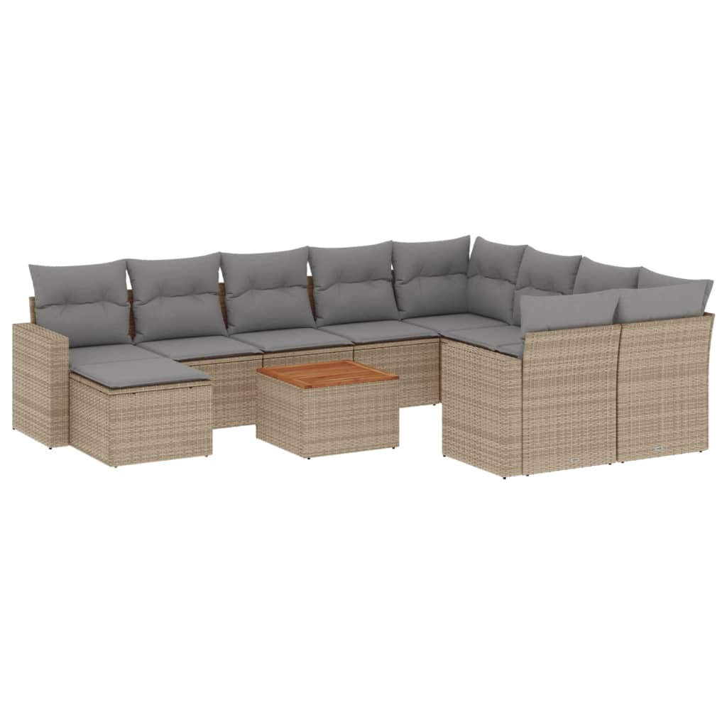 Set Divano da Giardino 11 pz con Cuscini Beige Misto Polyrattan