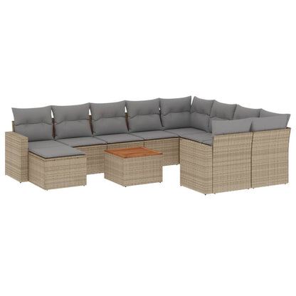 Set Divano da Giardino 11 pz con Cuscini Beige Misto Polyrattan