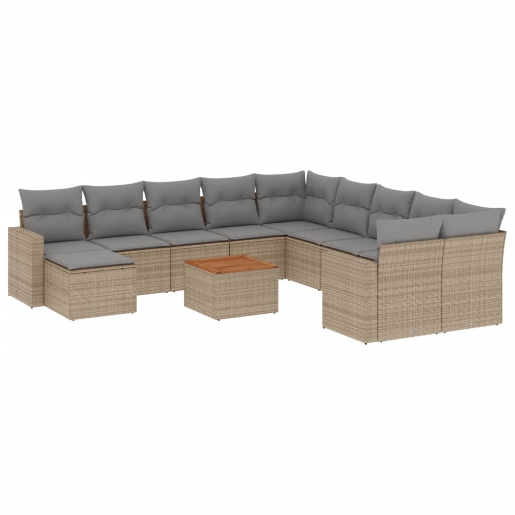 Set Divano da Giardino 12 pz con Cuscini Beige Misto Polyrattan