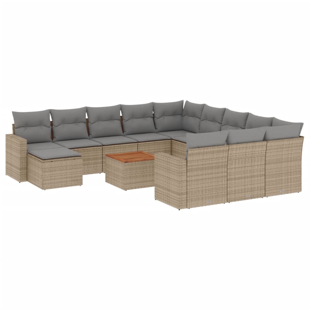 Set Divano da Giardino 13 pz con Cuscini Beige Misto Polyrattan