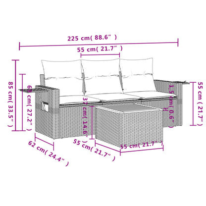 Set Divano da Giardino 4 pz con Cuscini Beige Misto Polyrattan
