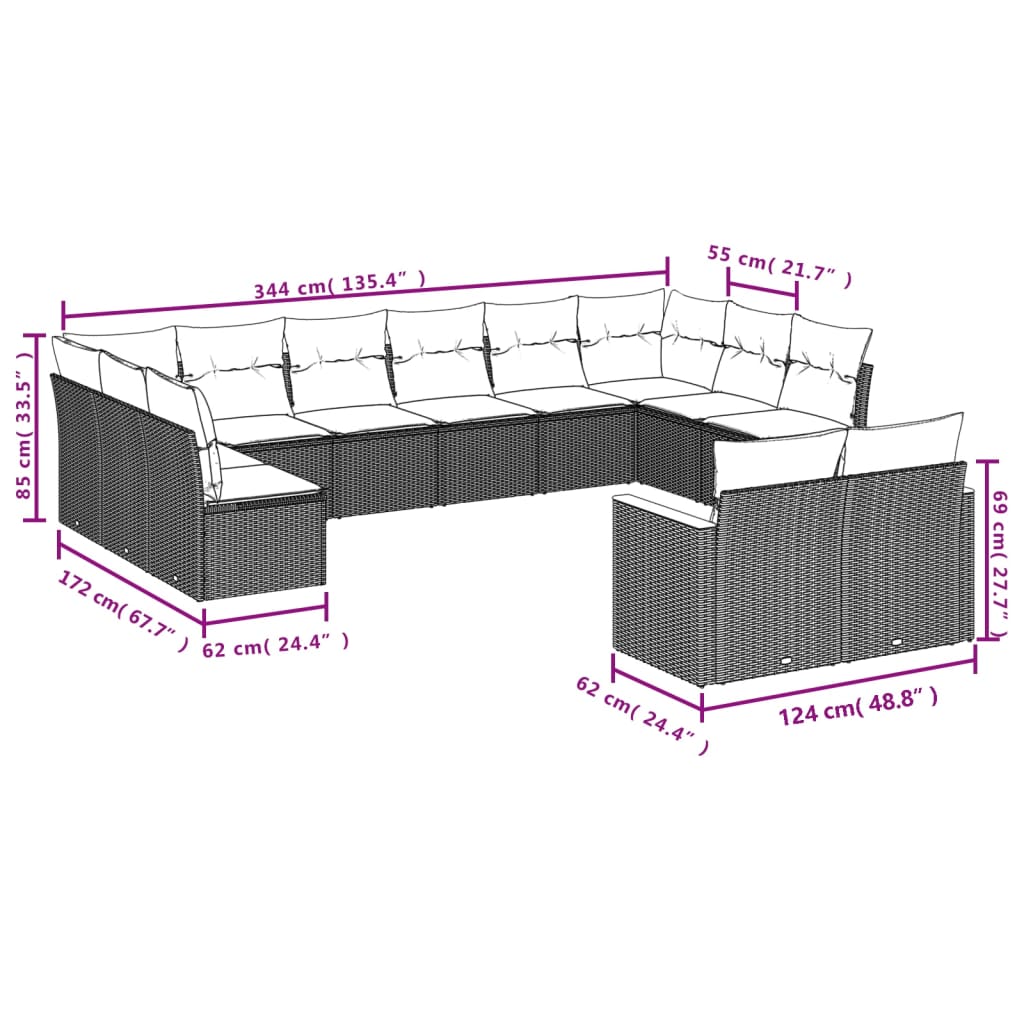 Set Divano da Giardino 7 pz con Cuscini Beige Misto Polyrattan