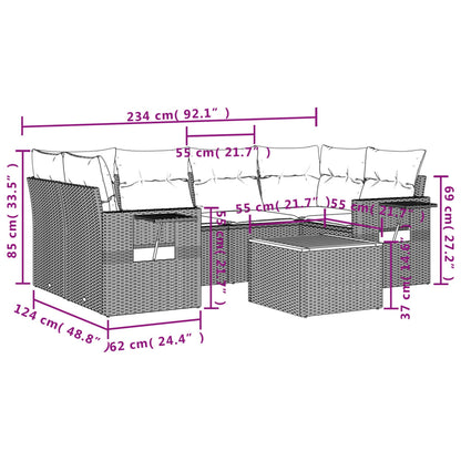 Set Divano da Giardino 7 pz con Cuscini Beige Misto Polyrattan