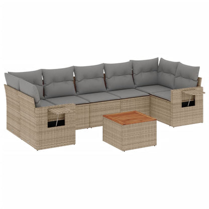 Set Divano da Giardino 8 pz con Cuscini Beige Misto Polyrattan