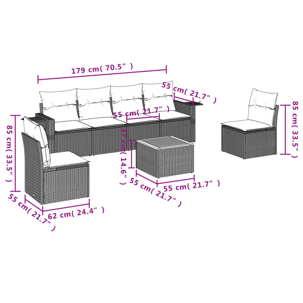 Set Divano da Giardino 7 pz con Cuscini Beige Misto Polyrattan