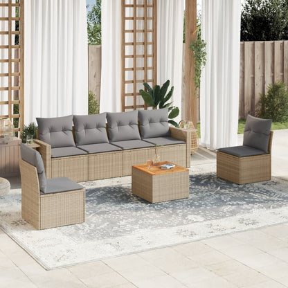 Set Divano da Giardino 7 pz con Cuscini Beige Misto Polyrattan