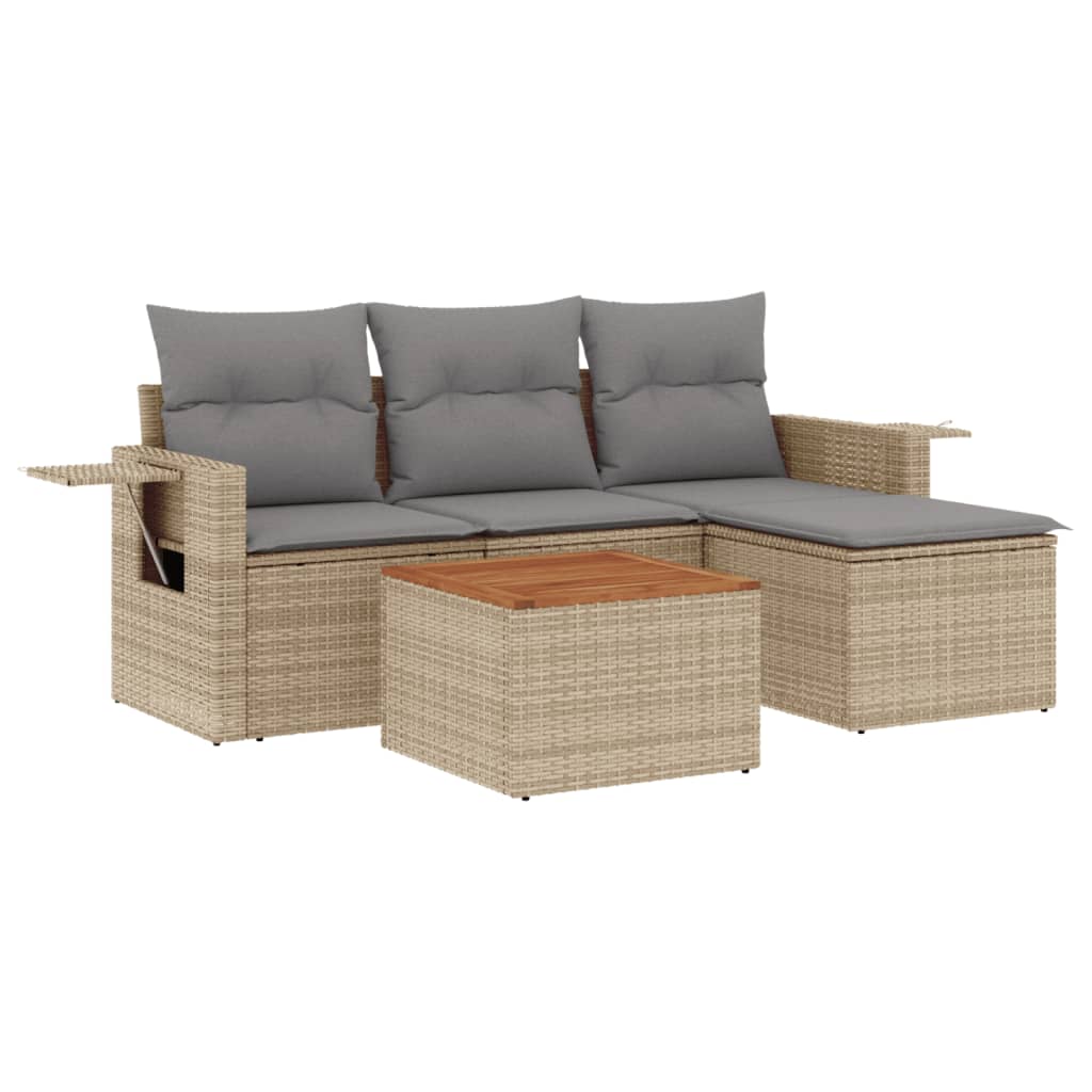 Set Divano da Giardino 5 pz con Cuscini Beige Misto Polyrattan