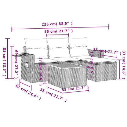 Set Divano da Giardino 5 pz con Cuscini Beige Misto Polyrattan