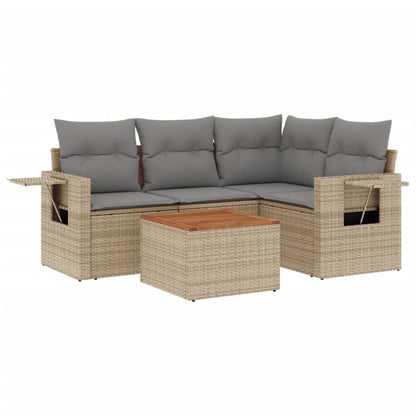 Set Divano da Giardino 5 pz con Cuscini Beige Misto Polyrattan