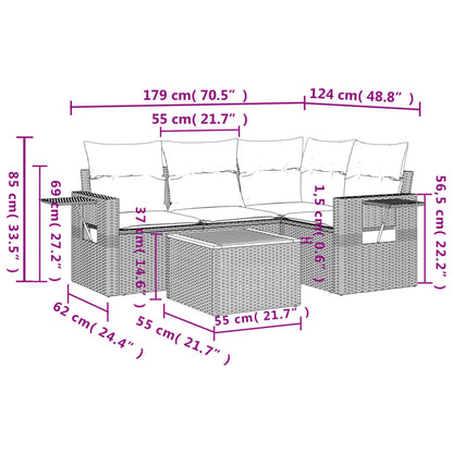 Set Divano da Giardino 5 pz con Cuscini Beige Misto Polyrattan