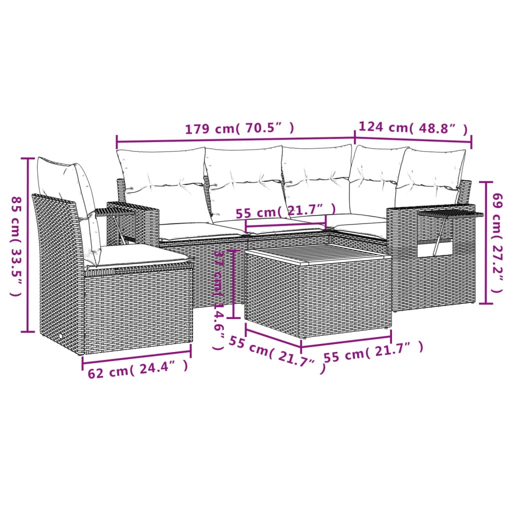 Set Divano da Giardino 6 pz con Cuscini Beige Misto Polyrattan