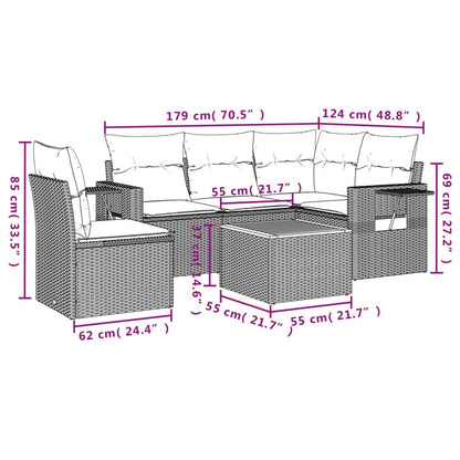 Set Divano da Giardino 6 pz con Cuscini Beige Misto Polyrattan