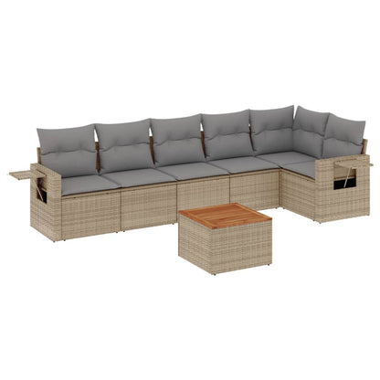 Set Divano da Giardino 7 pz con Cuscini Beige Misto Polyrattan