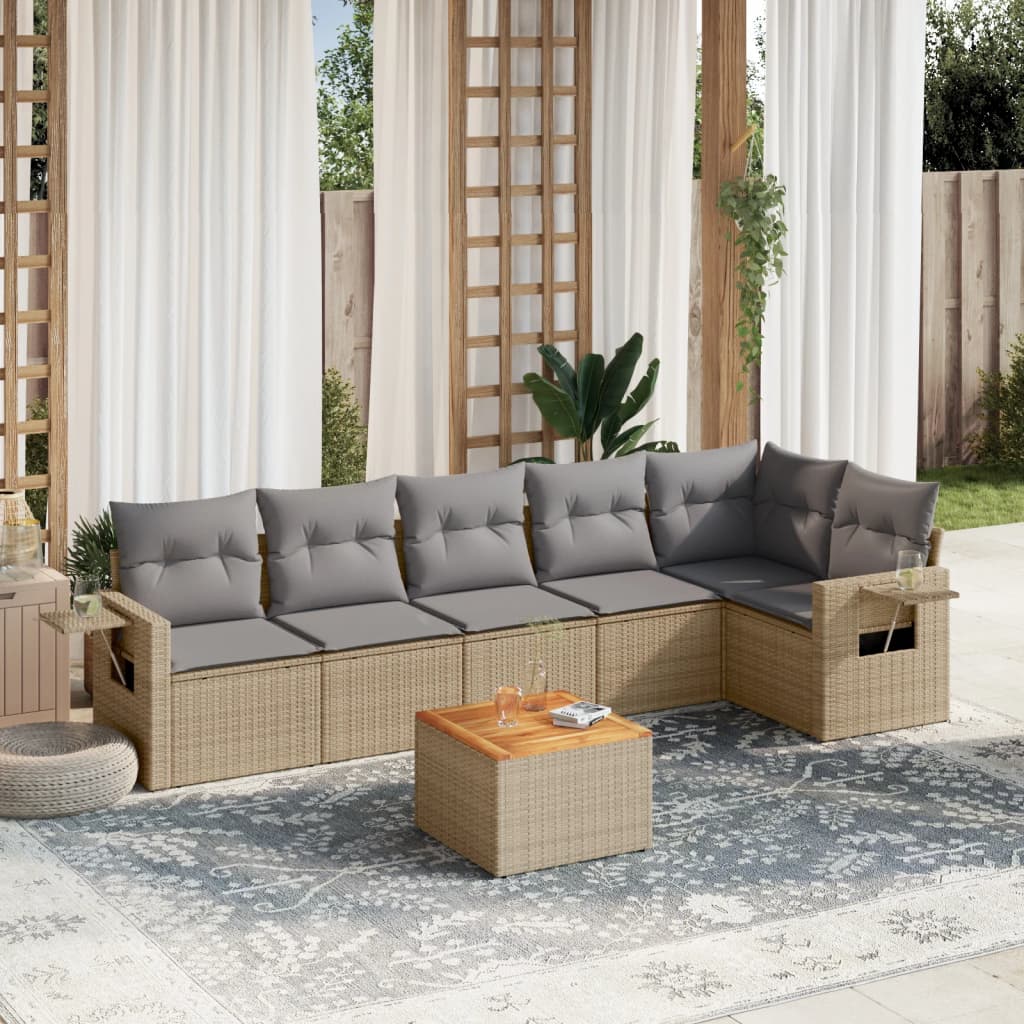 Set Divano da Giardino 7 pz con Cuscini Beige Misto Polyrattan