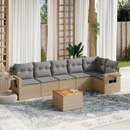 Set Divano da Giardino 7 pz con Cuscini Beige Misto Polyrattan