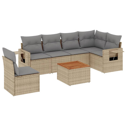Set Divano da Giardino 7 pz con Cuscini Beige Misto Polyrattan